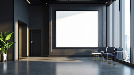 Empty room and billboard on the wall. blank board mock up ,3D Rendering