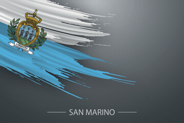 3d grunge brush stroke flag of San Marino - obrazy, fototapety, plakaty