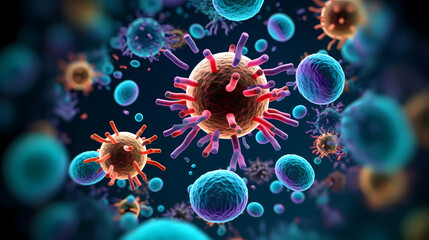 Macroscopic observation of organisms bacteria and cells and viruses under laboratory microscope