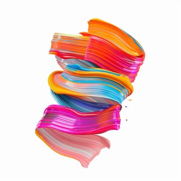 3D style abstract colorful volumetric brush strokes in a shape of human, painted curvy ribbon, isolated on white background
