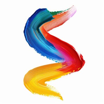 Colorful volumetric brush stroke in shape of 3, 3D style painted curvy ribbon, isolated on white background