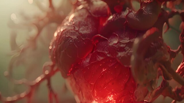 Realistic heart organ.Beating human heart, 3d realistic, anatomically correct heart with vascular system, 3d animation of a beating human heart. Anatomy Human Heart Beating 4k videos background blood 