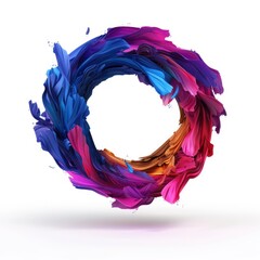 Fototapeta premium Colorful volumetric brush strokes floating in the air in a shape of number circle, 3D style, isolated on white background 