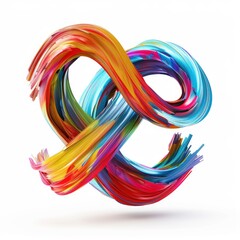 Colorful volumetric brush strokes floating in the air in a shape of infinity sign, 3D style, isolated on white background