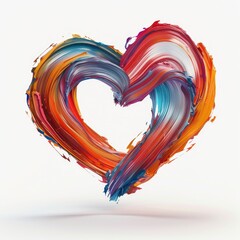 Colorful volumetric brush strokes floating in the air in a shape of heart sign, 3D style, isolated on white background 