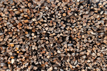 Pieces of wood stacked for firewood.