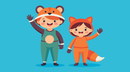 Happy children dressed as animals waving hands