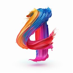 Colorful volumetric brush strokes floating in the air in a shape of number 4, 3D style, isolated on white background