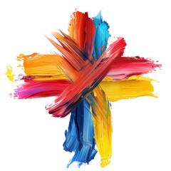 Obraz na płótnie Canvas Colorful volumetric brush strokes in a shape of cross, isolated on white background