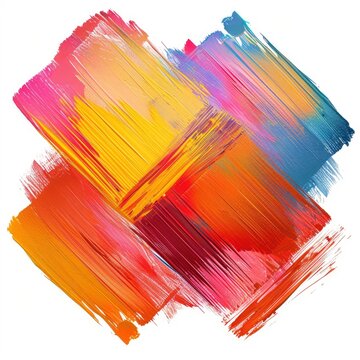 Colorful volumetric brush strokes in a shape of square, isolated on white background