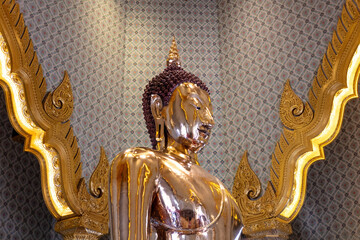 Closeup of golden Buddha statue, Wat Traimit (Temple of the Golden Buddha). Made of 18 karat gold,...