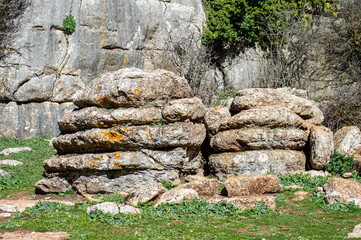 Hiking the Torcal de Antequerra National Park, limestone rock formations and known for unusual...