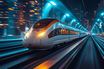 A high-speed train whizzing past a traditional horse-drawn carriage, symbolizing the evolution of transportation. Concept of technological progress. Generative Ai.