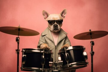 Fototapeta na wymiar Cool dog playing on drum.