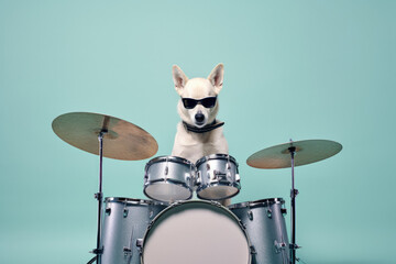 Fototapeta premium Cool dog playing on drum.