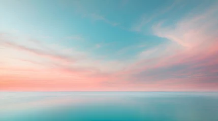 Fotobehang Sky blue azure teal pink coral peach beige white abstract background. Color gradient ombre blur. Light pale pastel soft shade. Rough grain noise. Matt brushed shimmer. Liquid water. Design. Minimal. © Mariana