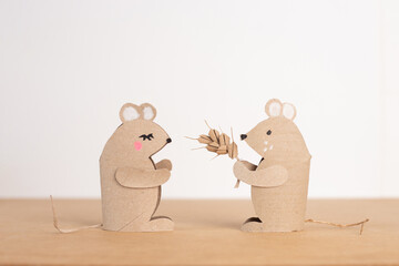 couple of mice made of empty toilet paper roll