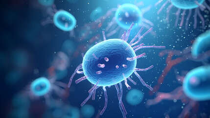 Obraz premium Various shapes of bacteria, probiotics under microscope, science, medicine concept background