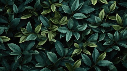 
Background of dark green leaves. Panoramic background from leaves. Natural background dark green. Leaves texture, pattern for printing on fabric or paper.