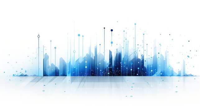 data visualization hi-tech futuristic horizontal banner  in blue neon color palette with dots connected on white background. Crypto currency trading.	