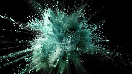 An energetic explosion of blue and green particles, simulating a cosmic event or deep-sea burst