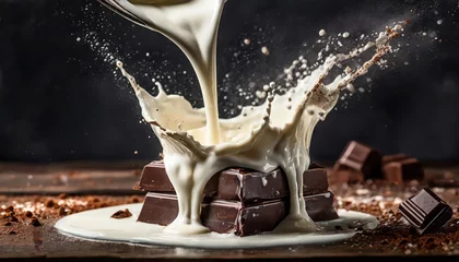 Fotobehang milk and chocolate splash smooth abstract shapes with clipping path  © blackdiamond67
