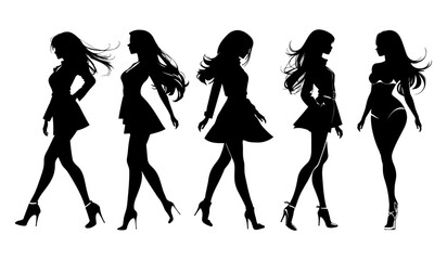Stylish woman silhouette Elegant and fashionable young lady isolated in a white background