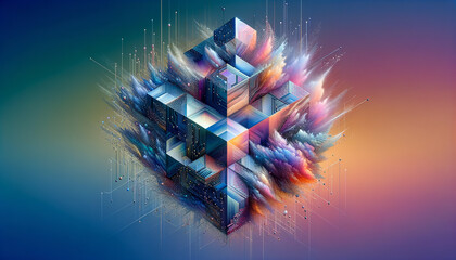 Geometrically transforming ai and art with digital disintegration and vibrant colors.