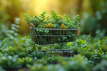 An e-commerce platform offsetting its carbon footprint through tree-planting initiatives and sustainable packaging choices. Concept of eco-conscious online retail. Generative Ai.
