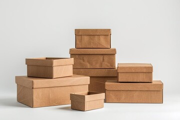 Stack of eco-friendly Reusable packaging boxes in various sizes Isolated on a white background for sustainable shipping solutions