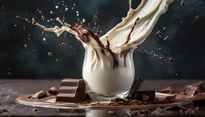 Fototapeten milk and chocolate splash smooth abstract shapes with clipping path  © blackdiamond67