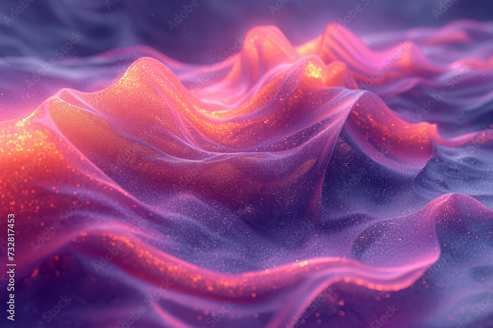 Poster A conceptual image created by AI, visualizing the sound waves of a symphony in vibrant, dynamic forms. Concept of visualizing music with AI. Generative Ai.