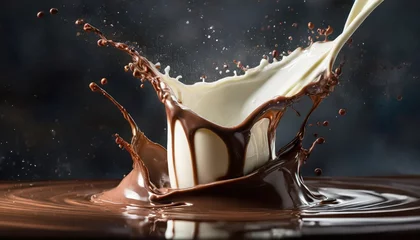 Zelfklevend Fotobehang milk and chocolate splash smooth abstract shapes with clipping path  © blackdiamond67