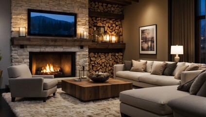 modern living room with fireplace,interior,modern,fireplace