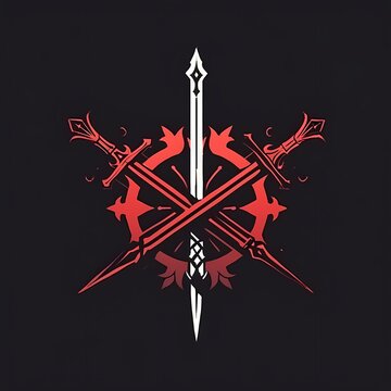 Emblematic Fantasy Sword and Axe Crest on Dark Background