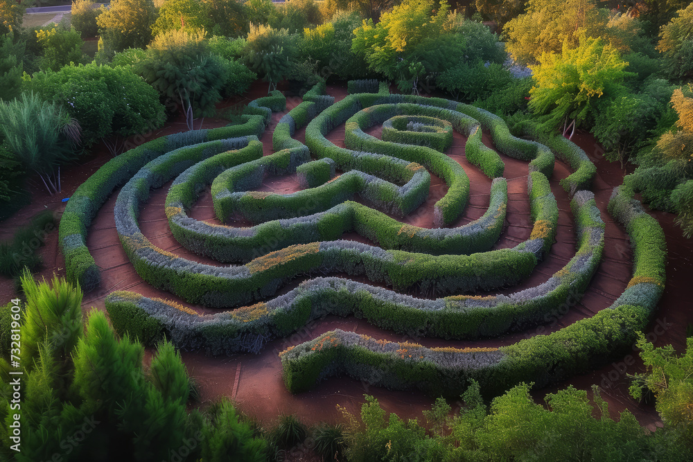 Wall mural an aerial shot of a maze garden, with the intricate paths creating an artistic pattern. concept of l