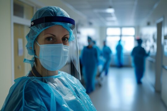 Essential workers. Medical workers. Soft focus image shot.