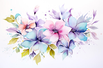 Watercolor spring blossom frame on white background.
