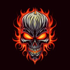 Fiery Skull with Flaming Details on Dark Background Illustration
