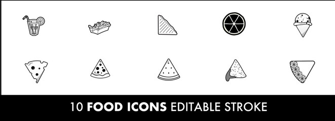 10 Food icons - editable stroke