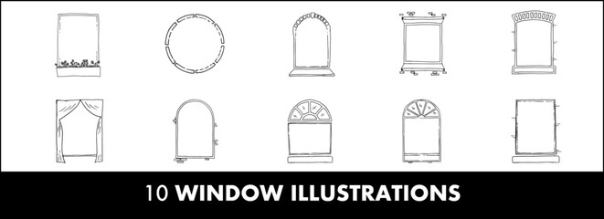 10 window illustrations - space for copy