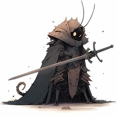 Fantasy Warrior Character in Armor with Sword Illustration