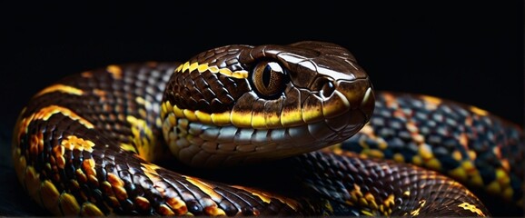 Fototapeta premium Cobra naja em fundo preto e iluminação cinematográfica