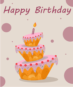 birthday card with pink cake