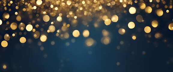 Fototapeta na wymiar Twilight Enchantment: Blue and Gold Bokeh, Creating an Aura of Elegance and Mystery - Ideal for Festive Celebrations and Opulent Banners - Abstract Background 
