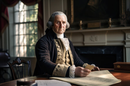 President George Washington signing the declaration of independence