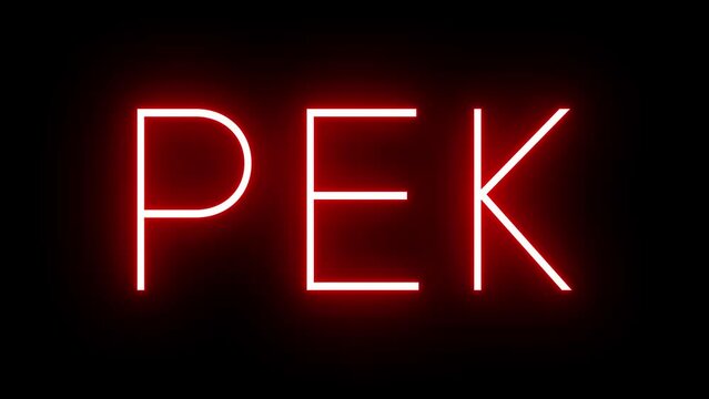 Red retro neon sign with the three-letter identifier for PEK Beijing Capital International Airport