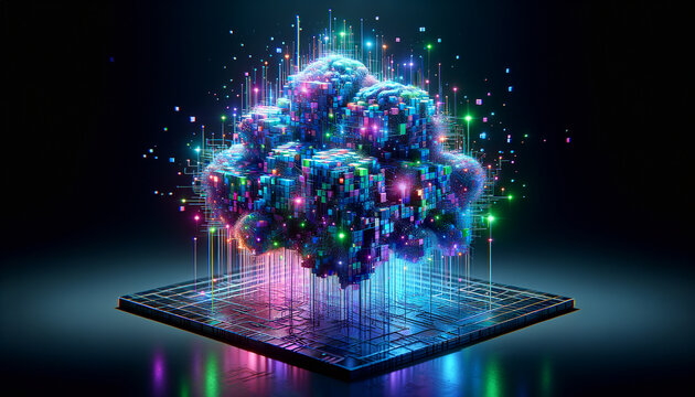 Digital Evolution: Vibrant disintegration of an algorithm in a high-tech artwork