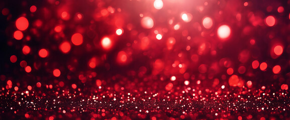 Celestial Holiday Radiance: Elegant Red Bokeh with Sparkling Accents, Casting a Romantic Spell of Celebration and Joy - Ideal for Decorations - Abstract Red & Black Background
