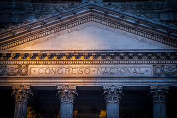 The pediment at the front of the National Congress in Buenos Aires, Argentina. - obrazy, fototapety, plakaty